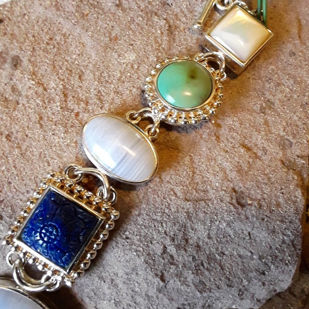 Sterling Multi Gemstone Link Toggle Bracelet - image 5